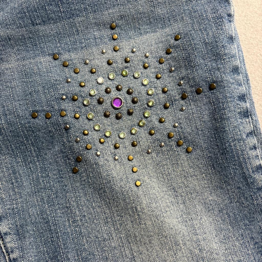 Vanilla Star Studded Rhinestone Flare Jeans Womens Size 15 Blue Denim Y2K