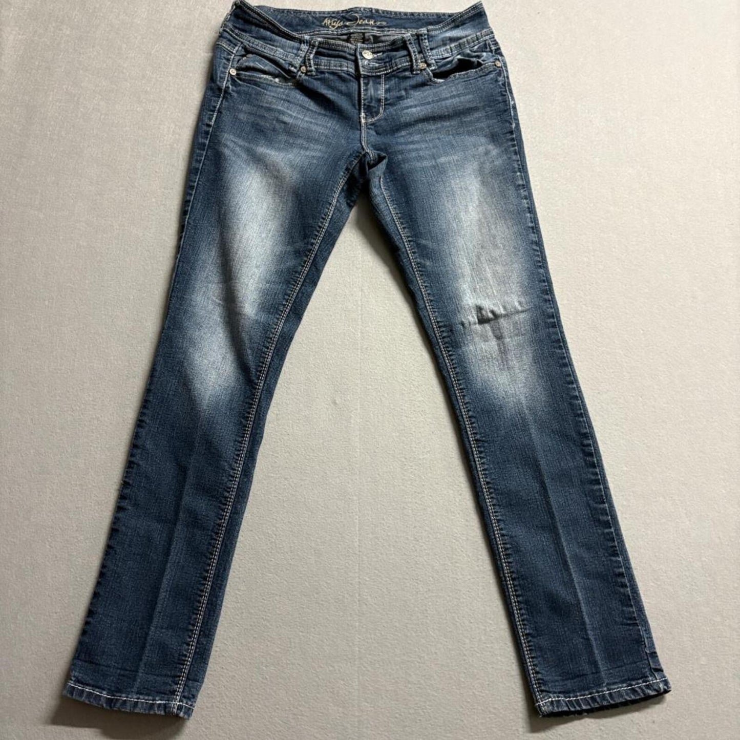 Ariya Jeans Womens 9/10 Blue Denim Thick Stitch Embroidered Pocket Skinny Jeans