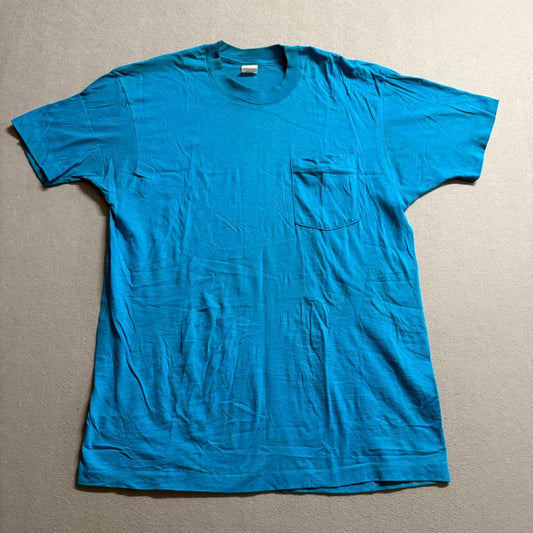 Vintage Fruit of the Loom Pocket T-Shirt Mens XL Blue Blank Single Stitch USA