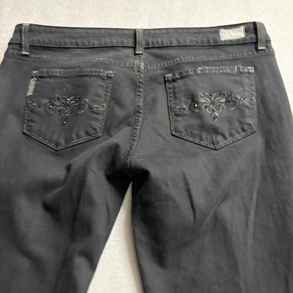Paige Premium Denim Blue Heights Skinny Jeans Womens Size 32 Black Embroidered