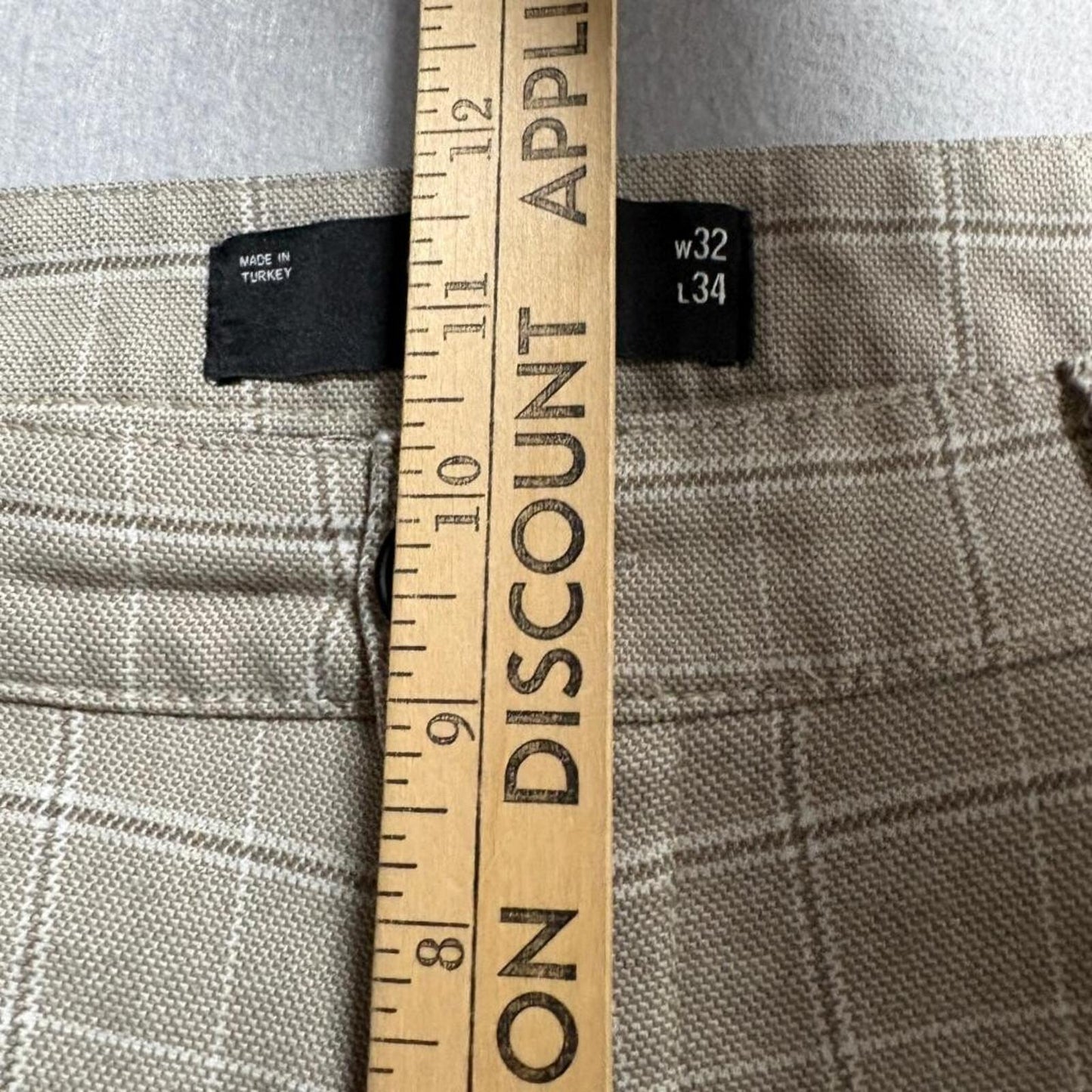 Hollister Epic Flex Skinny Chino Pants Mens 32x34 Beige Plaid Check Trousers