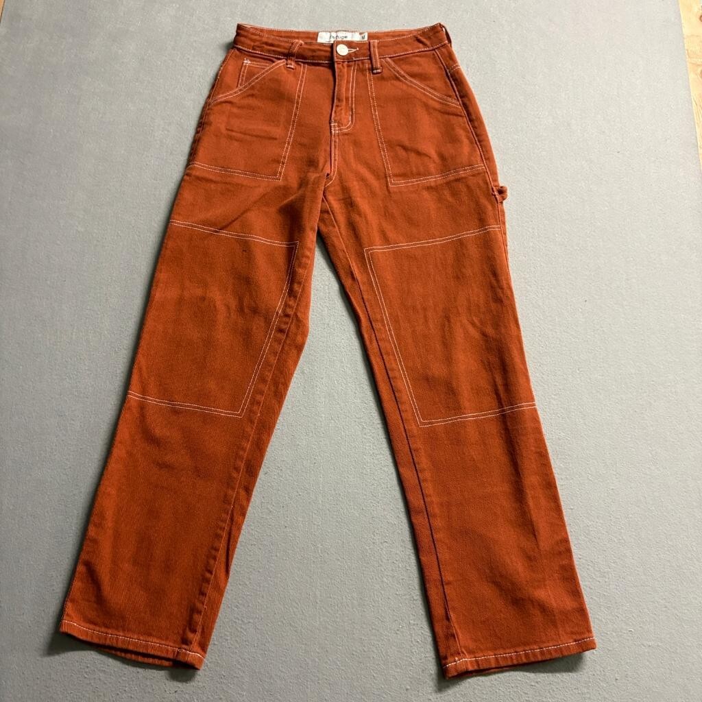 Refuge Carpenter Pants Womens Medium Rust Orange High Rise Straight Leg Utility