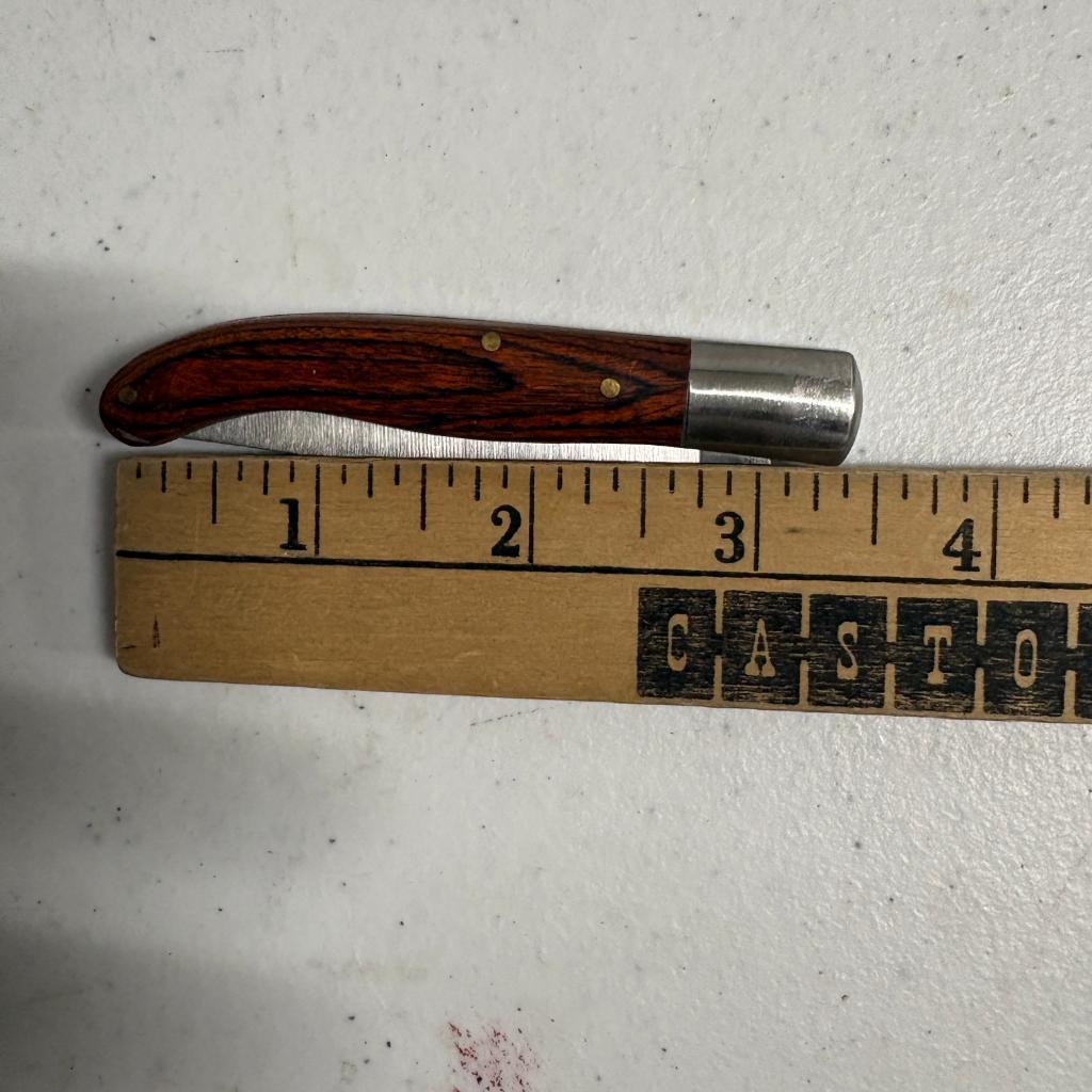 Vintage Single Blade Folding Pocket Knife Wood Handle Brass Pins 3.75 Inch