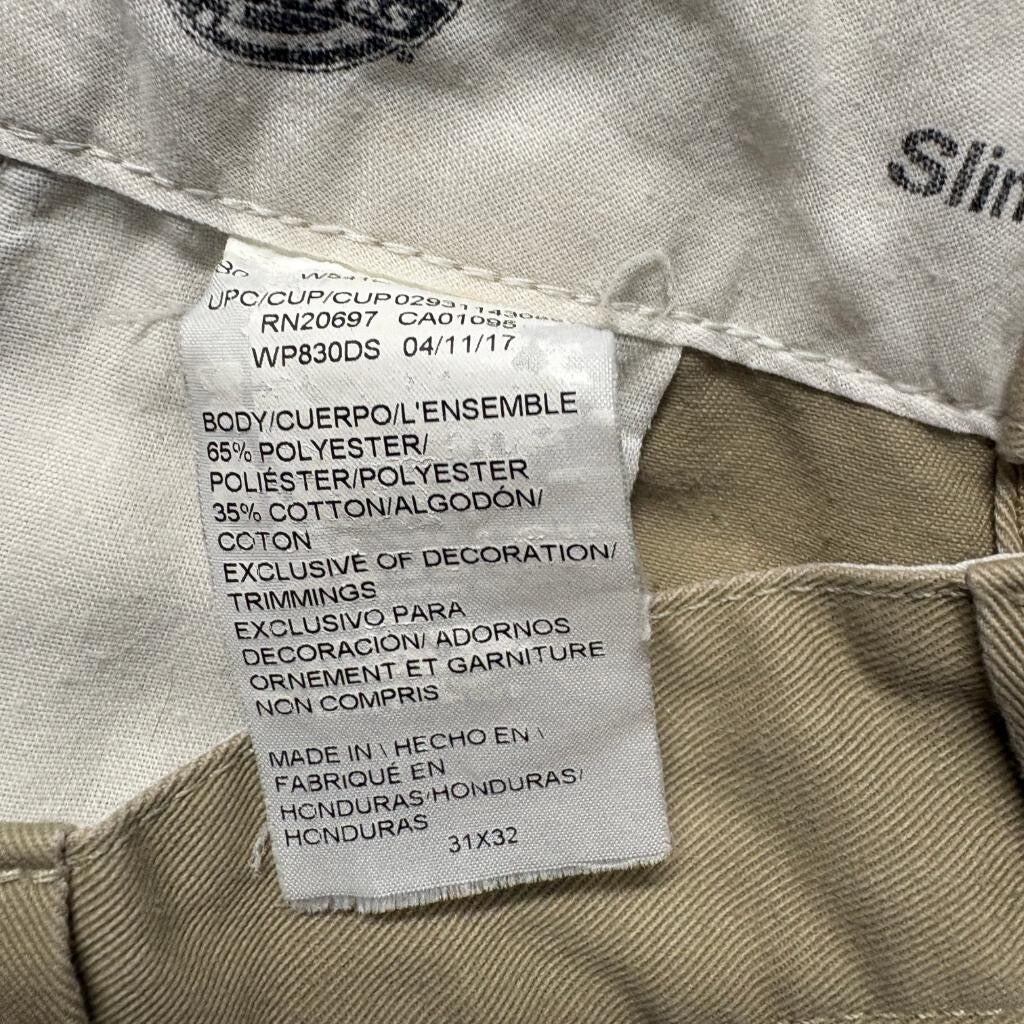 Dickies Slim Taper Chino Pants Mens 31x32 Khaki Beige Workwear WP830DS