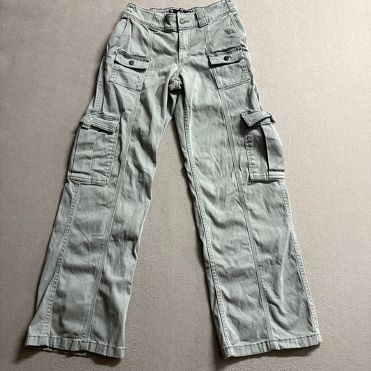 Hollister Low Rise Baggy Cargo Pants Womens 00R W24 Green Utility Y2K Gorpcore
