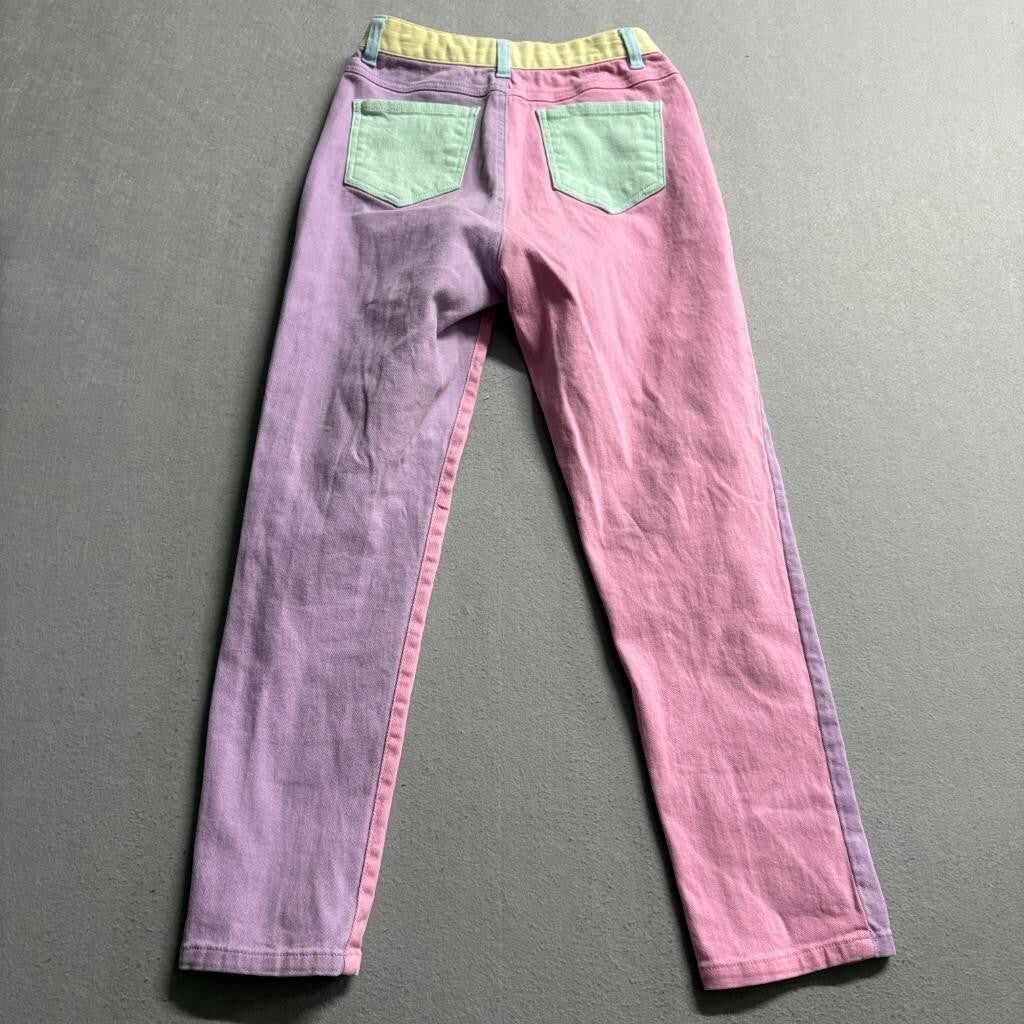 Sugar Thrillz Colorblock Pastel Jeans Womens Small Pink Purple Yellow Green