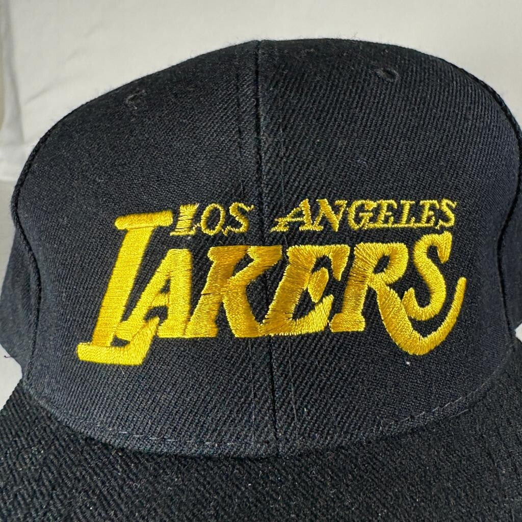 Vintage Los Angeles Lakers Snapback Hat Black Wool Blend Green Under Visor Cap