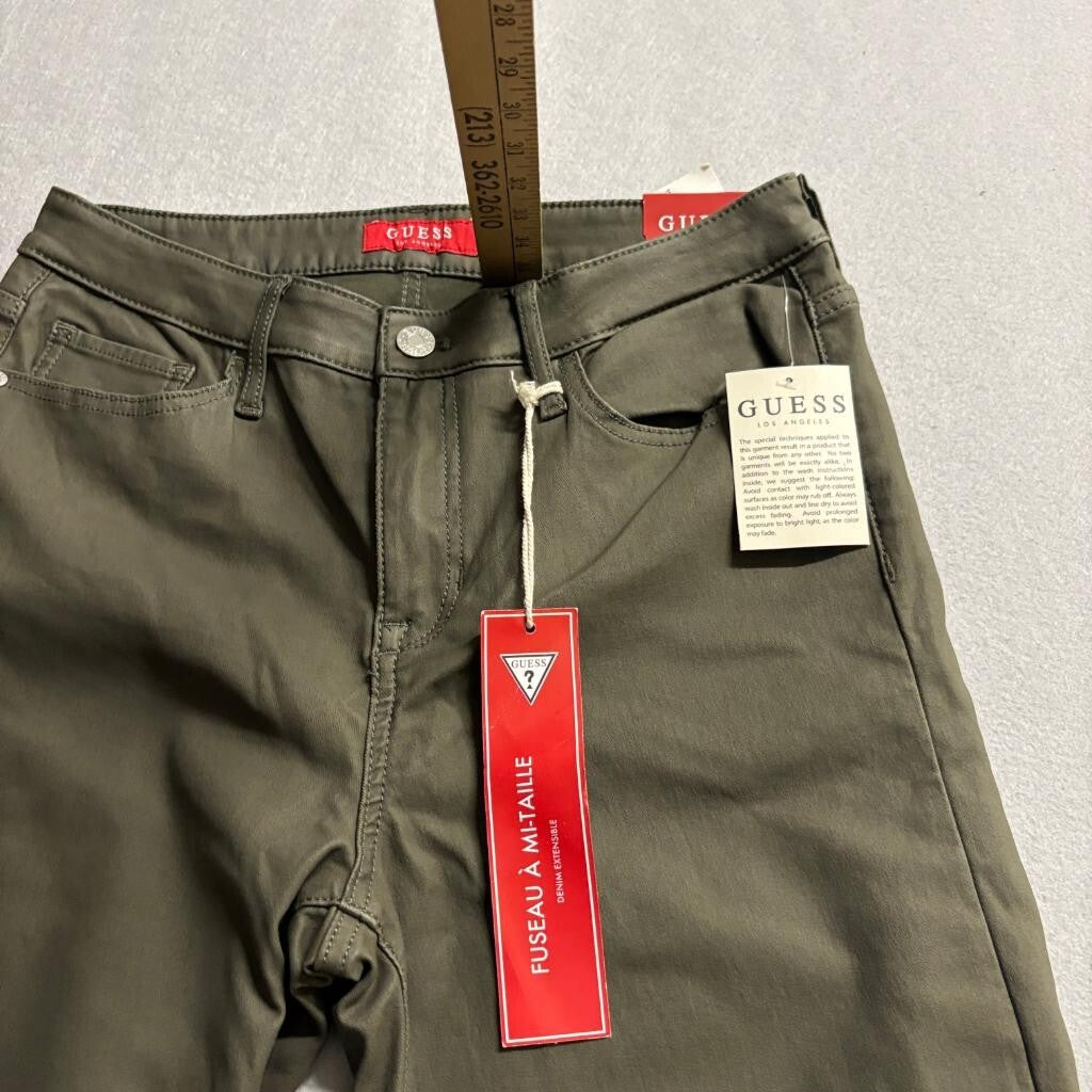 Guess Jayden Mid Rise Skinny Jeans Womens 31x28 Olive Green Coated Stretch Denim