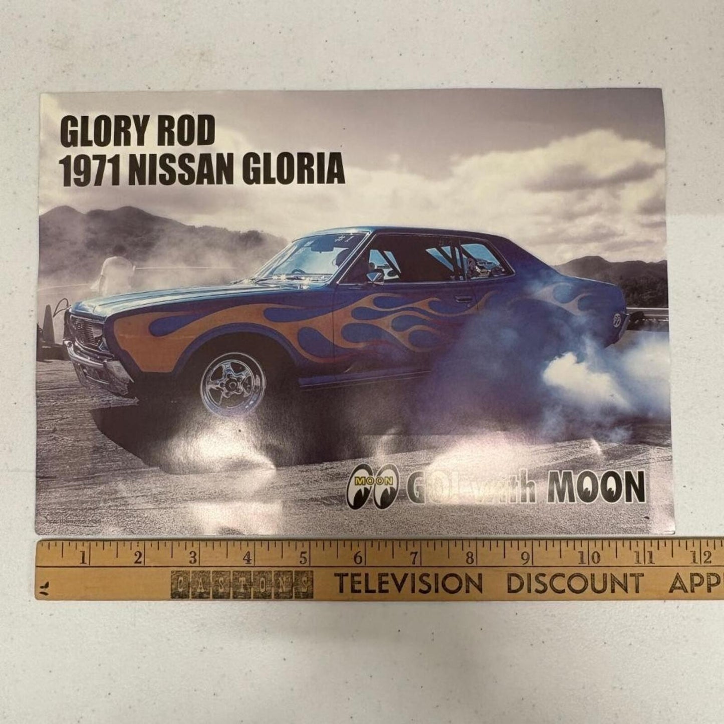 Mooneyes Dragster II Glory Rod 1971 Nissan Gloria Double Sided Poster 12x9