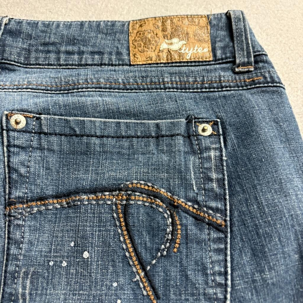 Tyteo Distressed Jeans Womens 13 Blue Denim Paint Splatter Low Rise Stretch