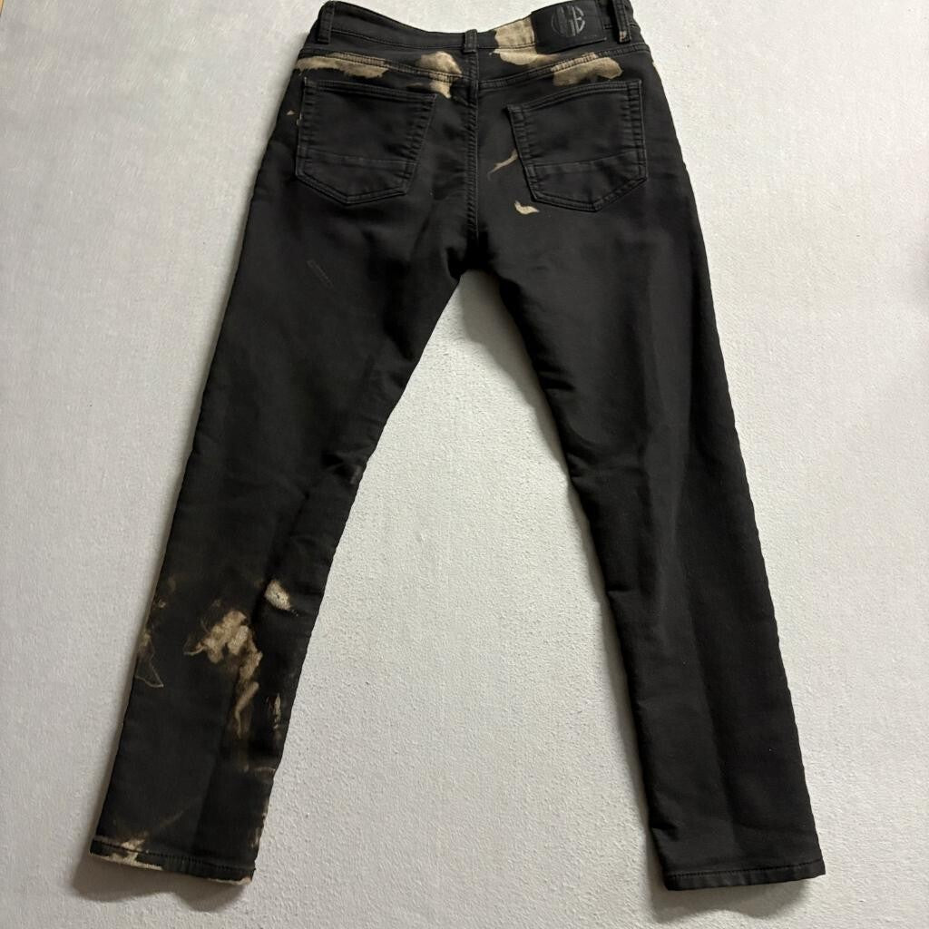 Vintage Genes Black Slim Fit Bleach Splatter Jeans Mens 30x30 Cotton Blend