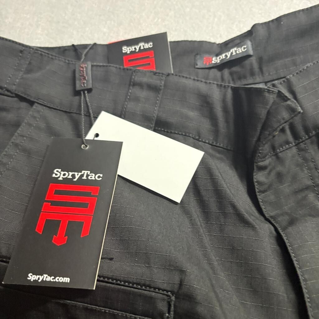 SpryTac Tactical Cargo Pants Mens 36x32 Black Ripstop MOLLE Straps New