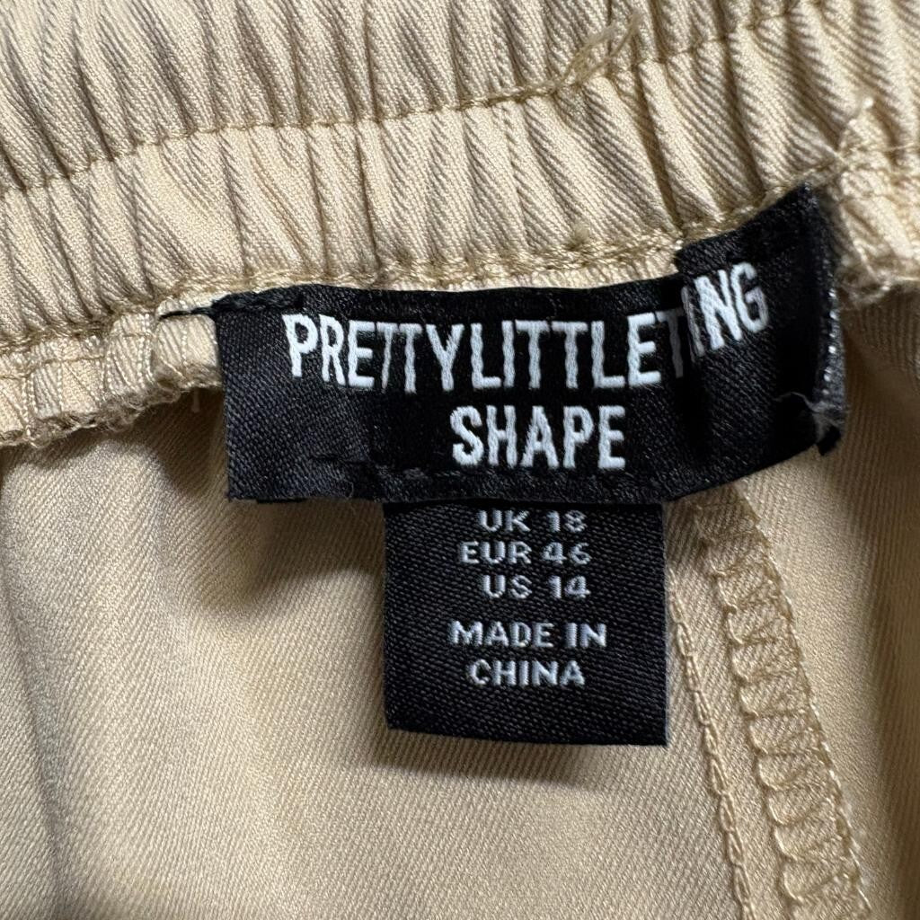 PrettyLittleThing Shape Cargo Pants Womens US 14 Beige Elastic Waist Jogger