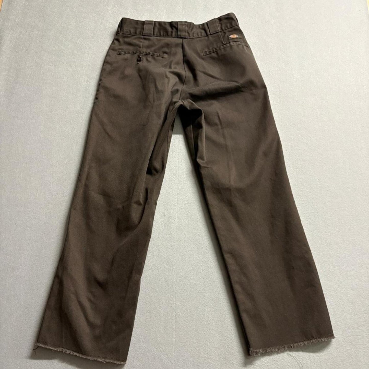 Dickies 874 Original Fit Mens Pants 28x26 Brown Raw Hem Cut Off Workwear Chino