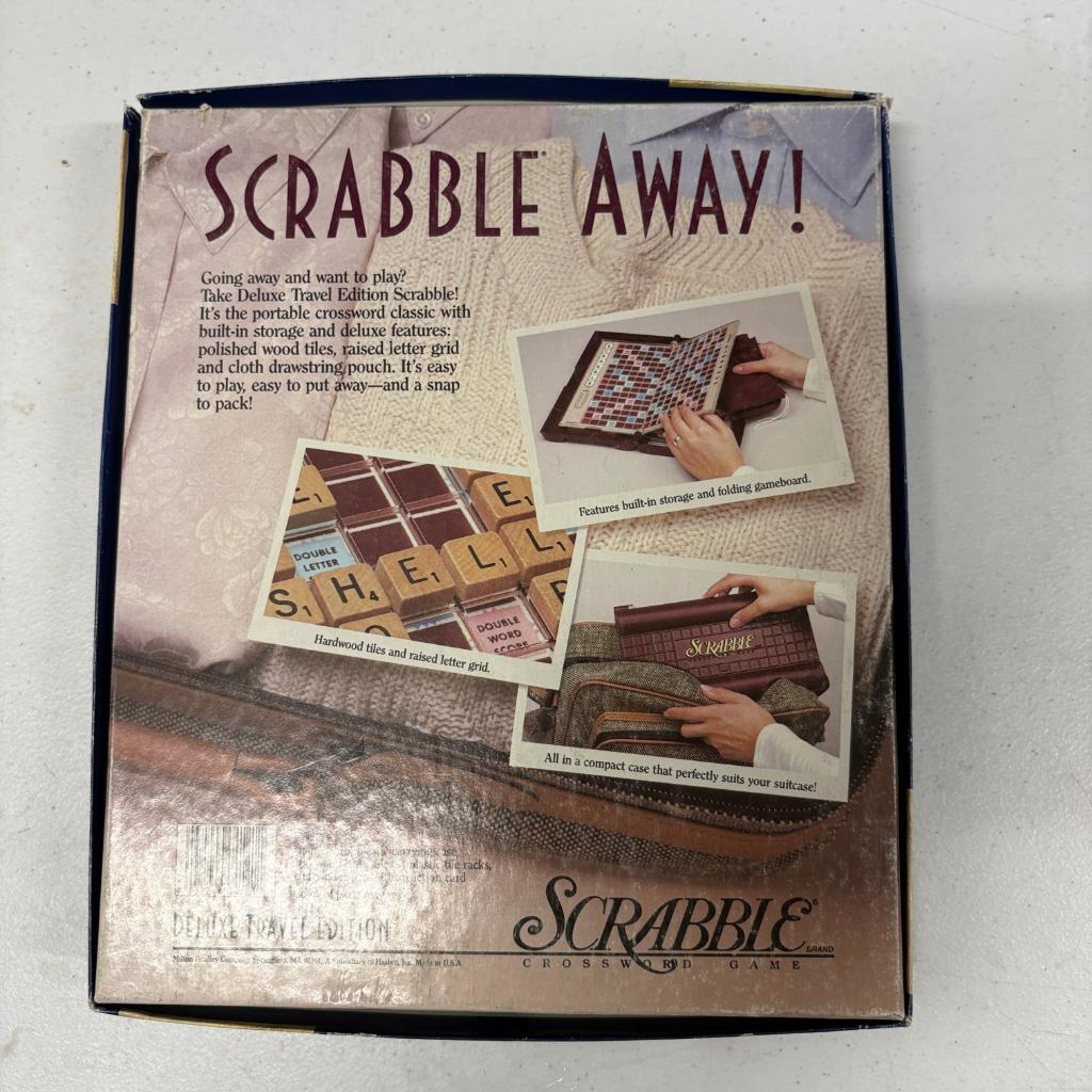 Vintage Scrabble Deluxe Travel Edition Milton Bradley 1990 Folding Case Wooden