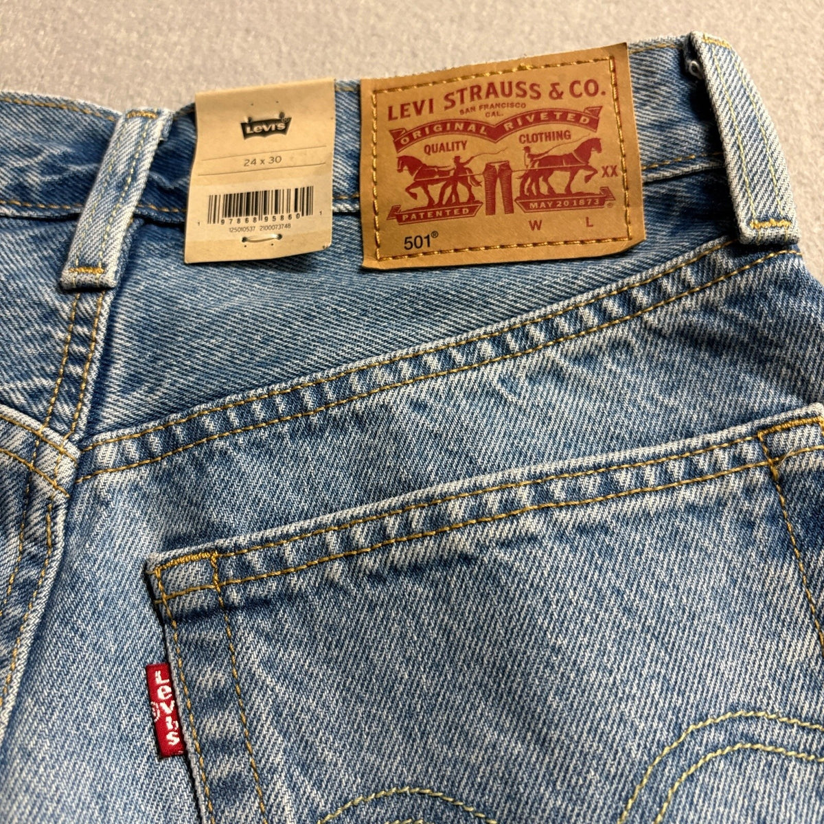 Levi's 501 Original High Rise Straight Leg Jeans Womens 24 x 30 Silver Stripe