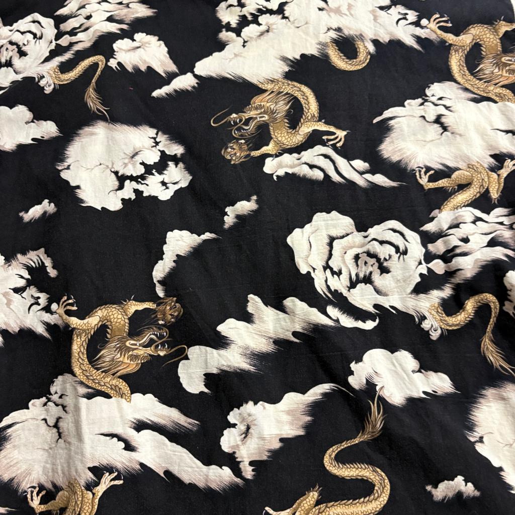 Hwy 1 Vintage Dragon Hawaiian Shirt Mens 3XT Black Gold Clouds Made in USA