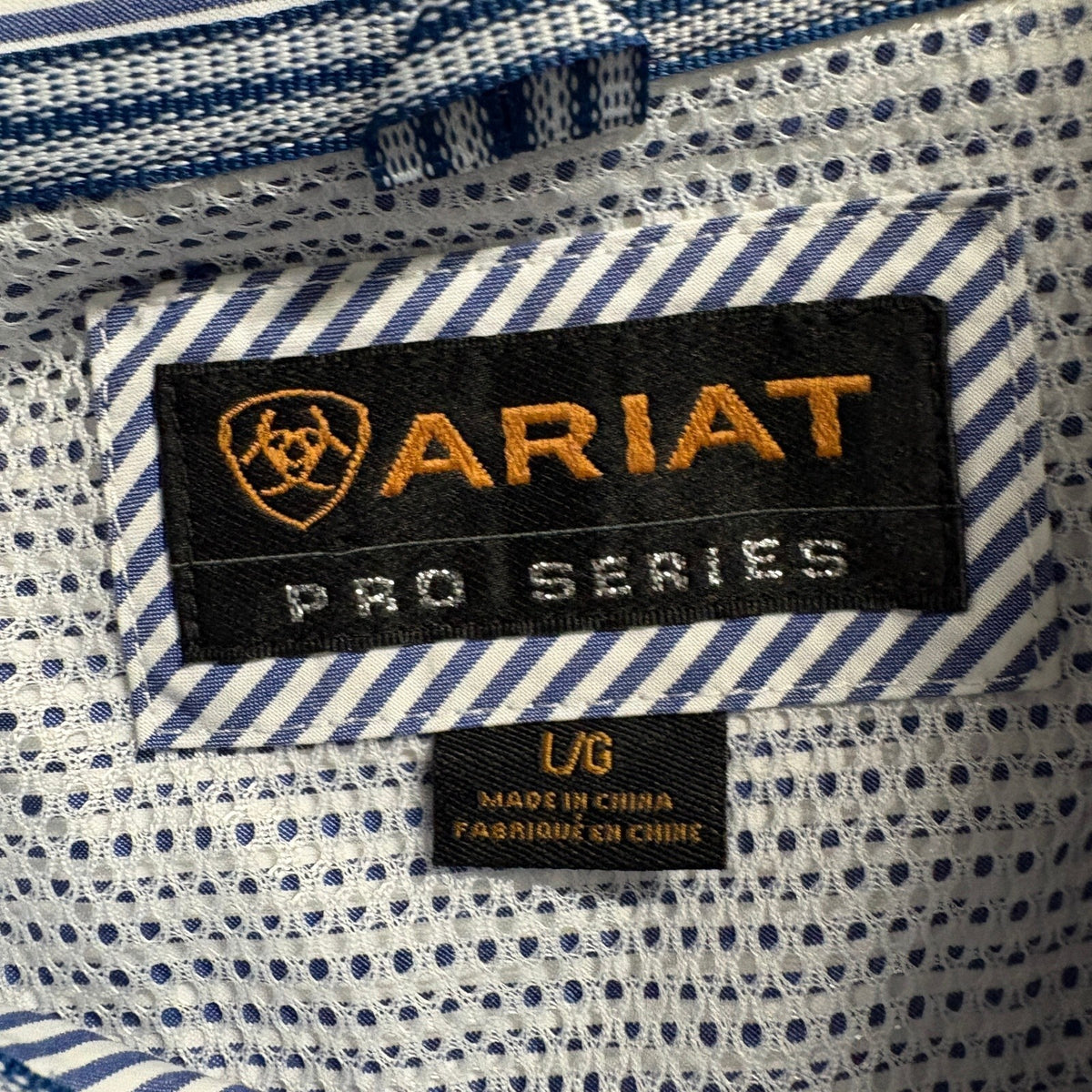 Ariat Pro Series Shirt Mens Large Blue White Striped Western Long Sleeve Button