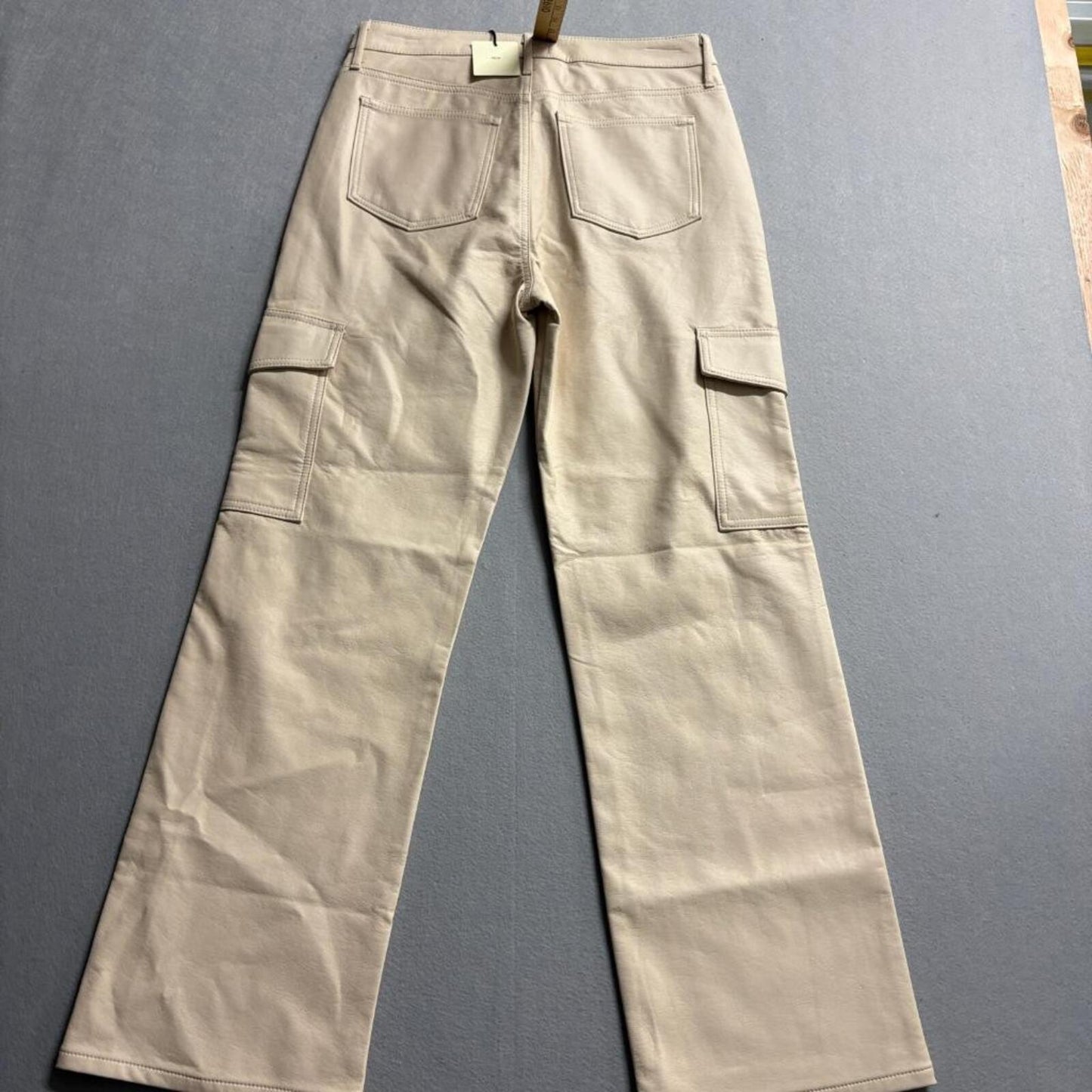 Tgla Faux Leather Cargo Pants Womens 11/30 Beige Wide Leg High Rise NWT