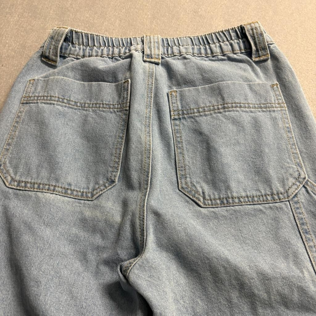 Wax Jean Collection Womens Medium Light Wash Denim Cargo Jeans Elastic Waist
