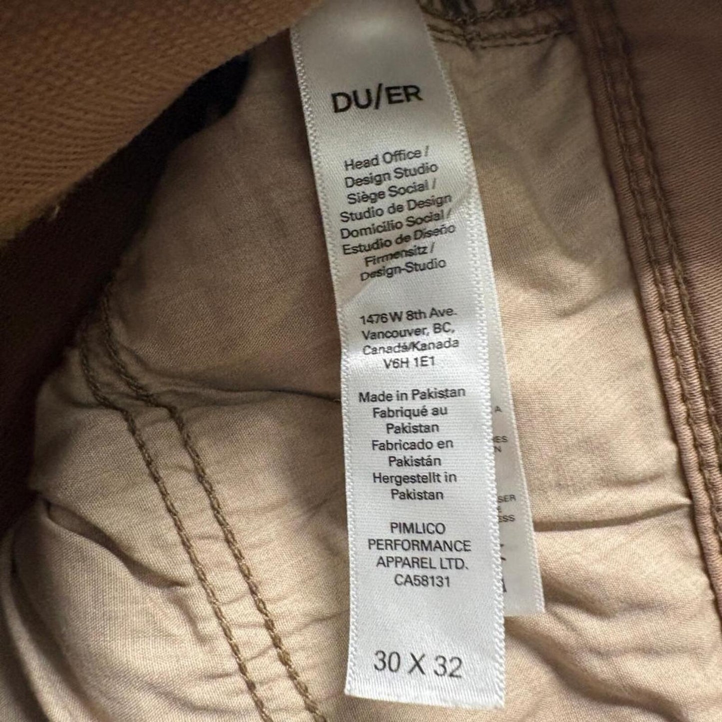 Duer No Sweat Pants Mens 30x32 N2X Slim Fit Brown Stretch Commuter Jeans