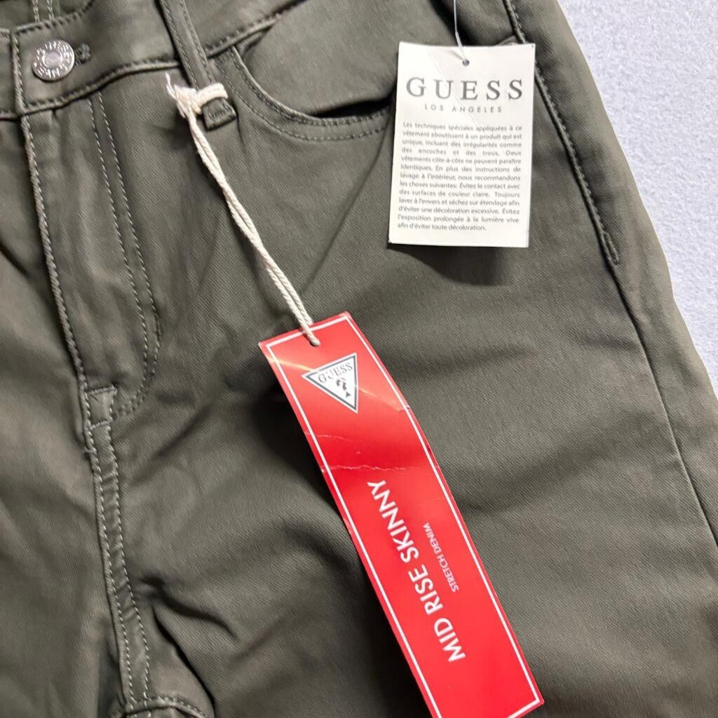Guess Jayden Mid Rise Skinny Jeans Womens 31x28 Olive Green Coated Stretch Denim