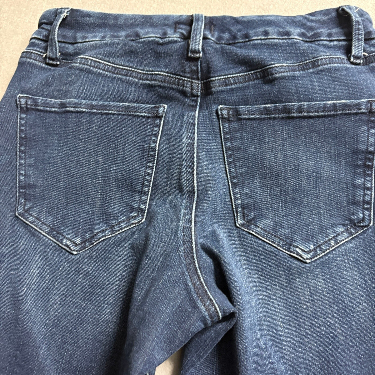 Express 70s Flare Jeans Womens Size S Short Blue High Stretch Raw Hem Mid Rise