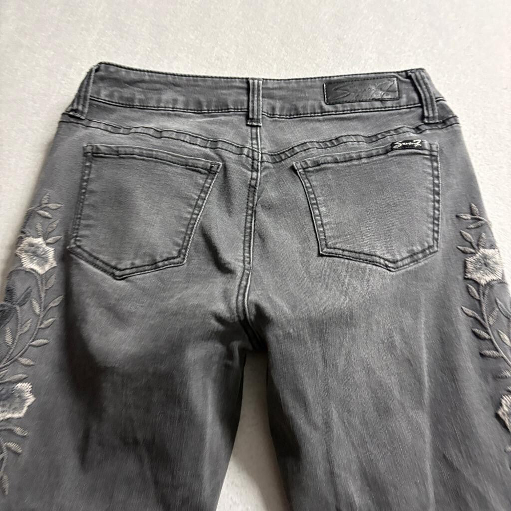 Seven7 Womens Gray Embroidered Floral Skinny Jeans Size 6 Stretch Denim