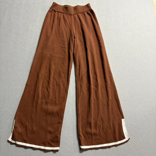 Unbranded Brown Knit Wide Leg Pants Womens Size S Viscose Lounge Cozy