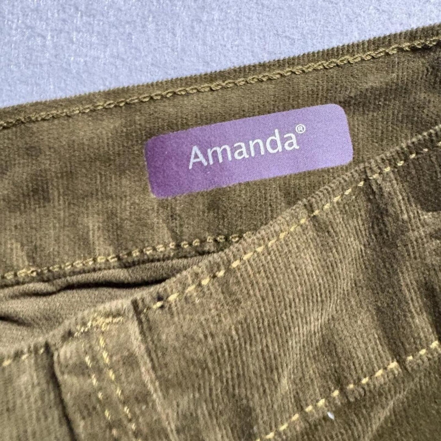 Gloria Vanderbilt Amanda Slim Corduroy Pants Womens 14 Olive Green High Rise