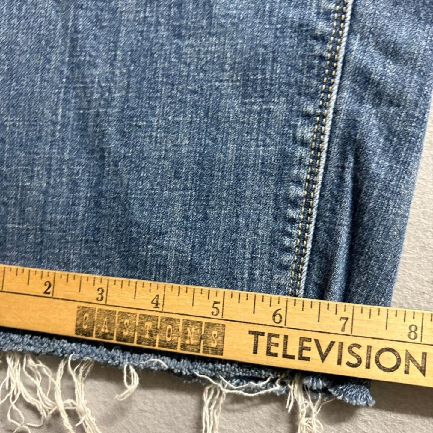 Eunina Jeans USA Womens Size 15 Distressed Raw Hem Straight Leg Blue Denim 32x26