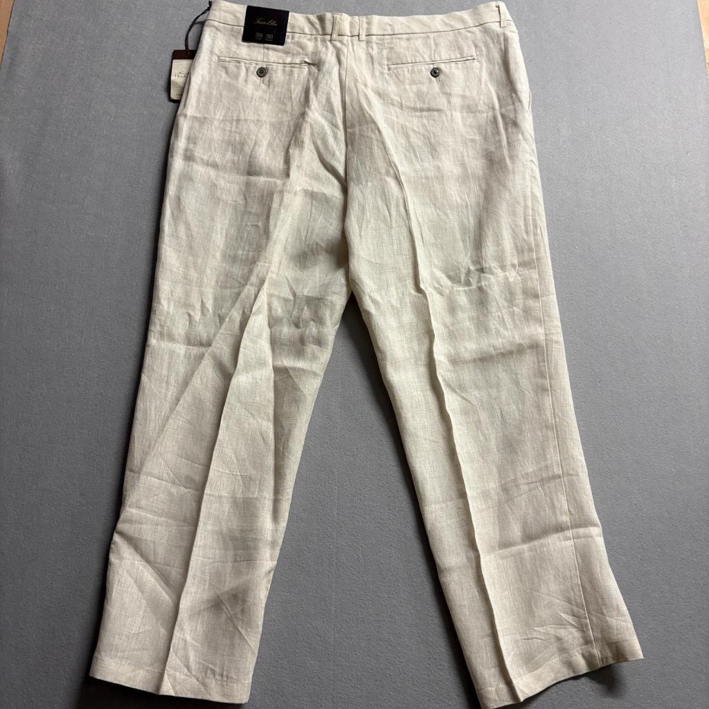 Tasso Elba Island Mens 38x30 Linen Pants Beige Flat Front Summer Beach Trousers