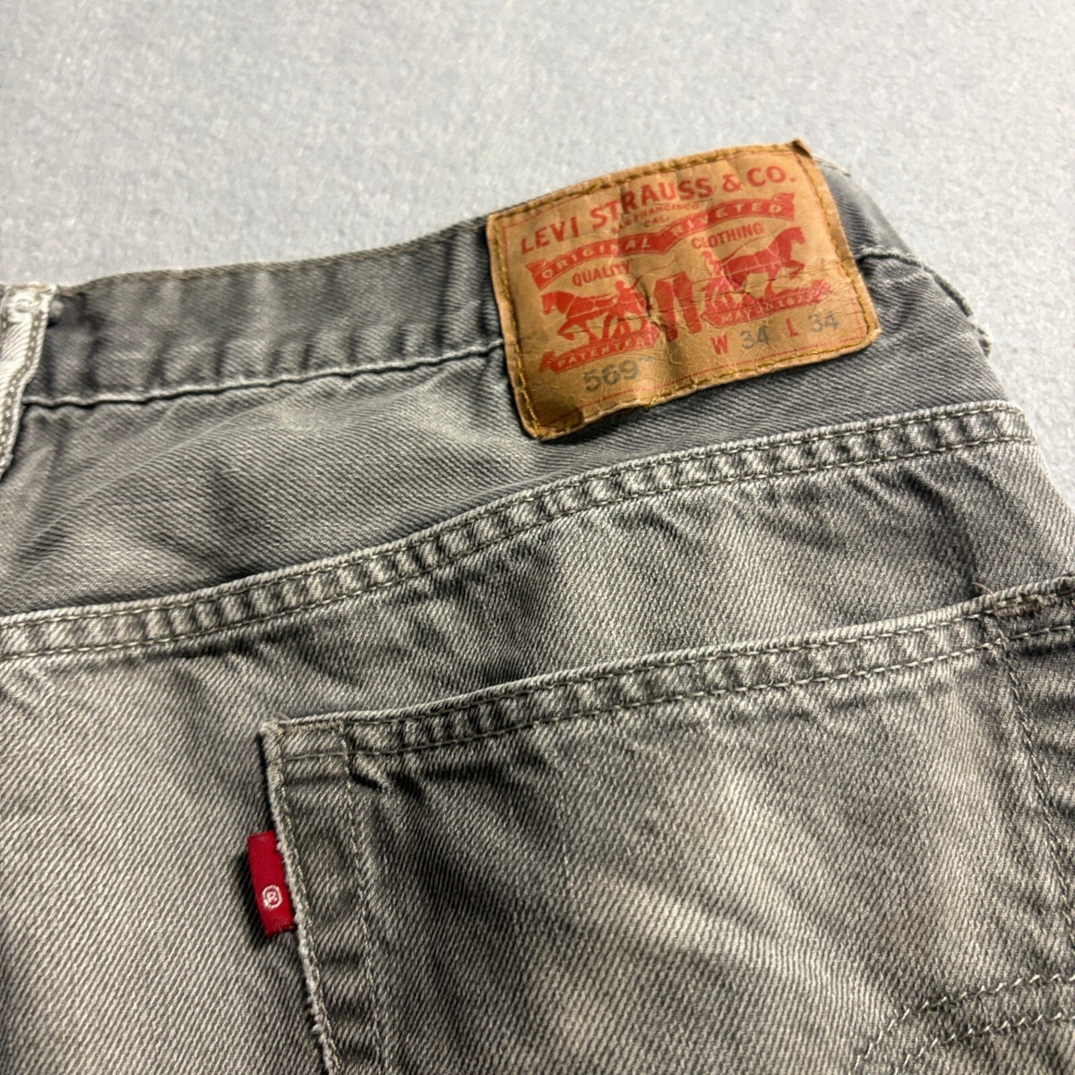 Levi's 569 Loose Straight Jeans Mens 34x34 Gray Denim Pants Actual 34x30.5