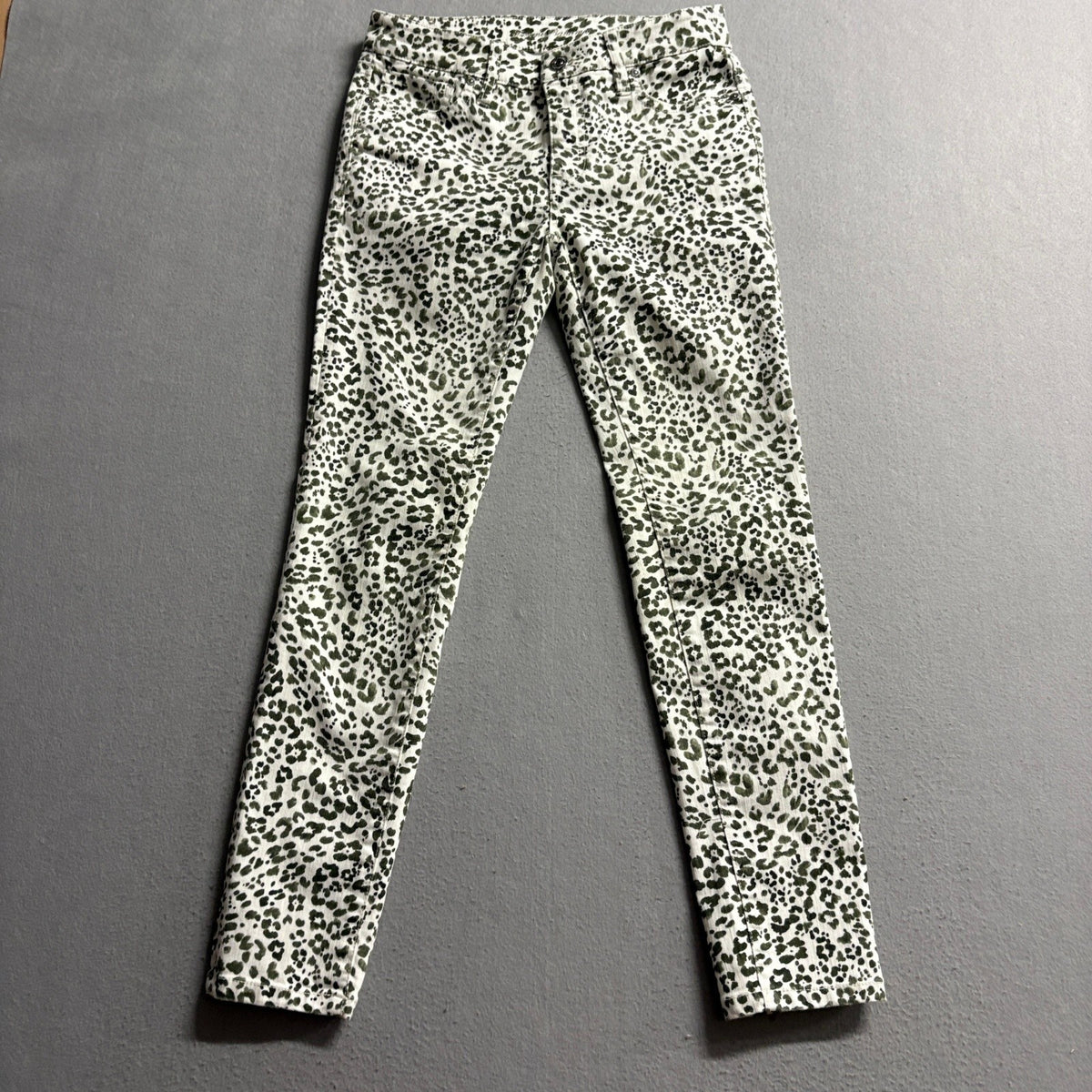 Tommy Bahama High Rise Ankle Jeans Womens 27 Green White Leopard Print Stretch