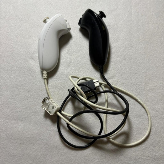 Nintendo Wii Nunchuck Controllers Black and White Lot of 2 Damaged For Parts