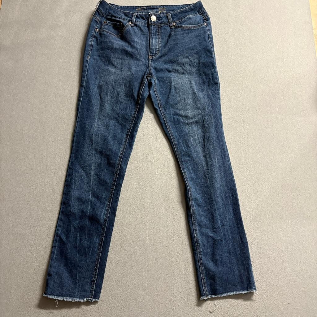 Seven7 Weekend Slim Fit Jeans Womens Size 6 Blue Denim Raw Hem Stretch