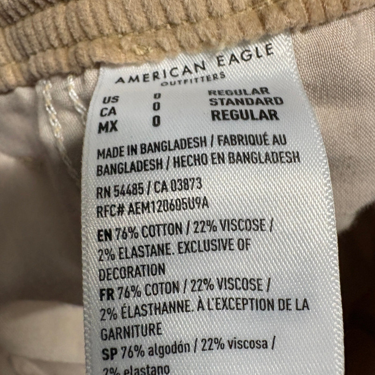 American Eagle Corduroy Cargo Pants Womens Size 0 Beige Tan Wide Leg Stretch