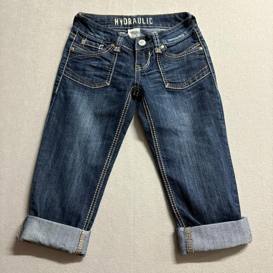 Hydraulic Jeans Womens Size 0 Blue Denim Capri Cropped Thick Stitch Y2K