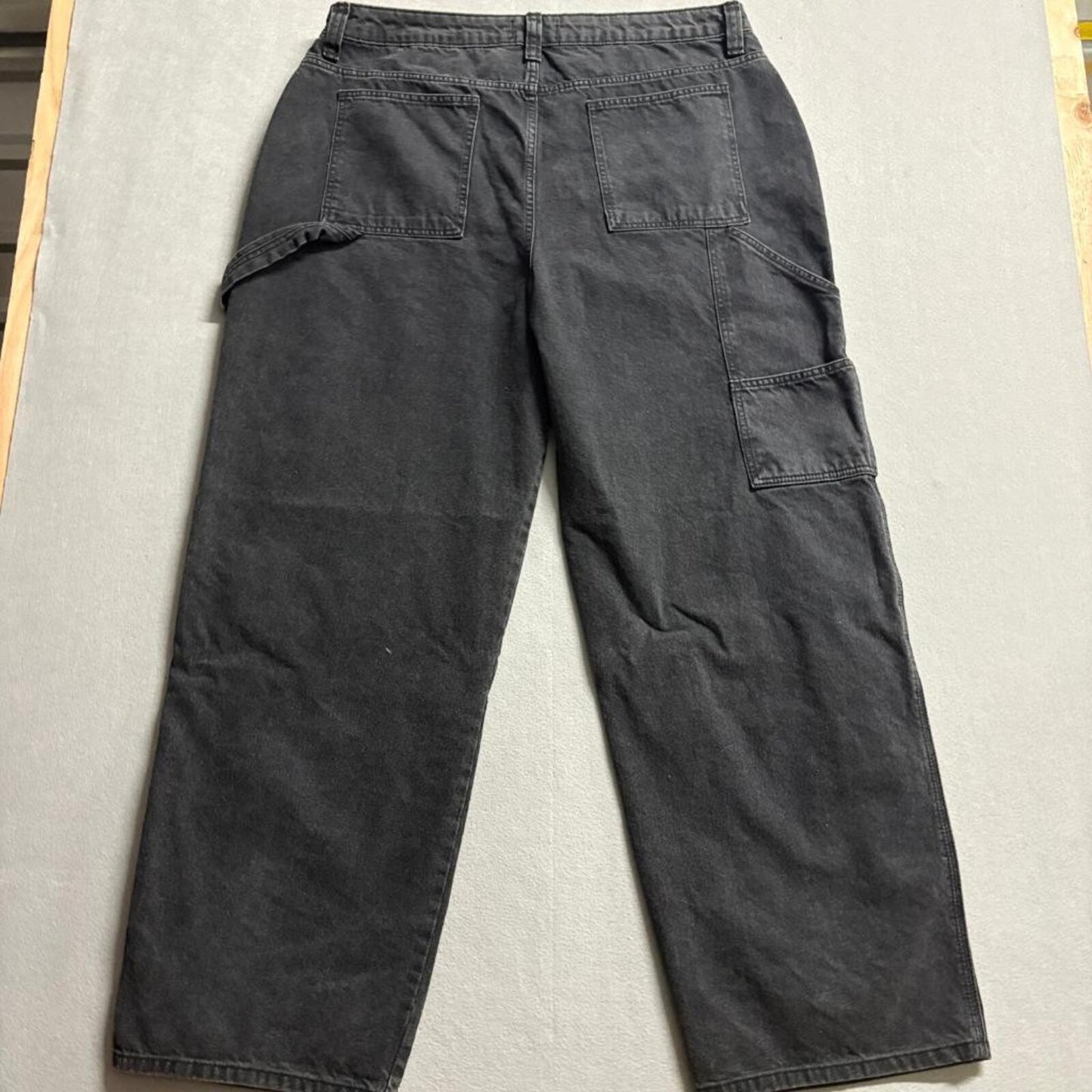 ASOS Design Curve Carpenter Jeans Womens 14 Wash Black Wide Leg Denim Utility