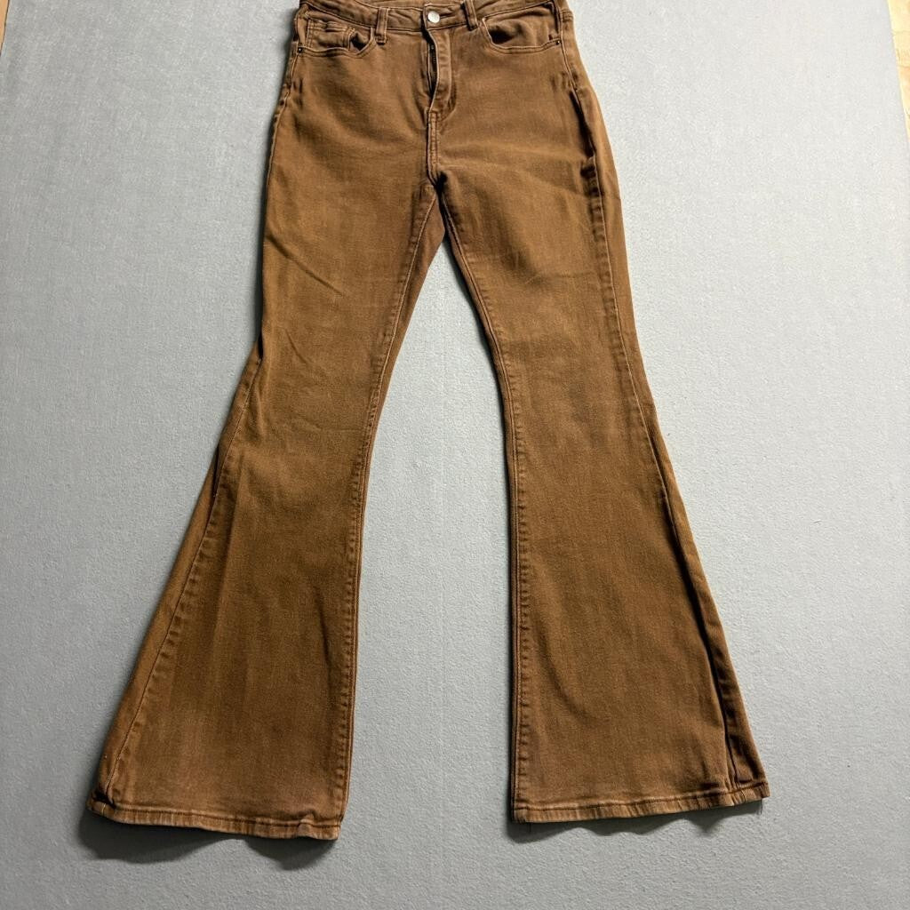 Shein Womens Flare Jeans Size M 6 Brown Denim Stretch High Rise Bell Bottoms