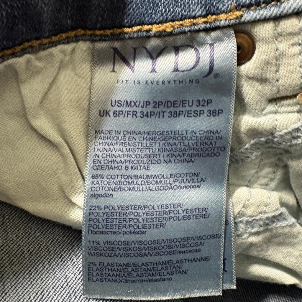 NYDJ Sheri Slim Jeans Womens 2P Blue Lift Tuck Stretch Denim Ankle Slit Petite