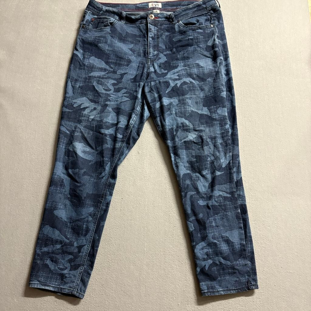 EV1 Ellen DeGeneres Womens Camo Jeans Size 18 Blue Camouflage Stretch Denim