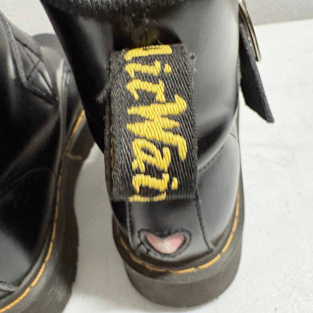 Dr Martens Lazy Oaf Devon Heart Buckle Platform Boots Black Leather Womens