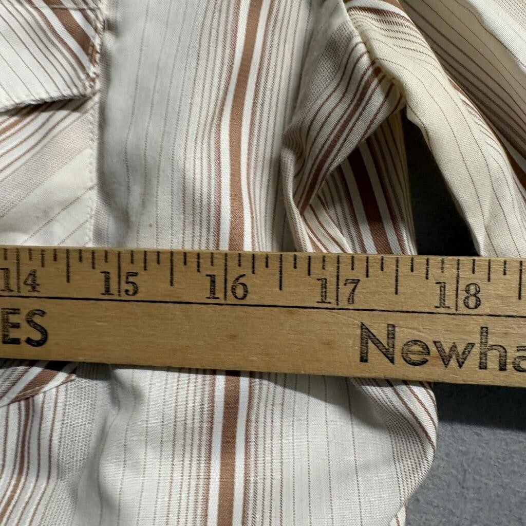 Vintage 70s Western Pearl Snap Shirt Mens Medium Beige Brown Stripe Made in USA