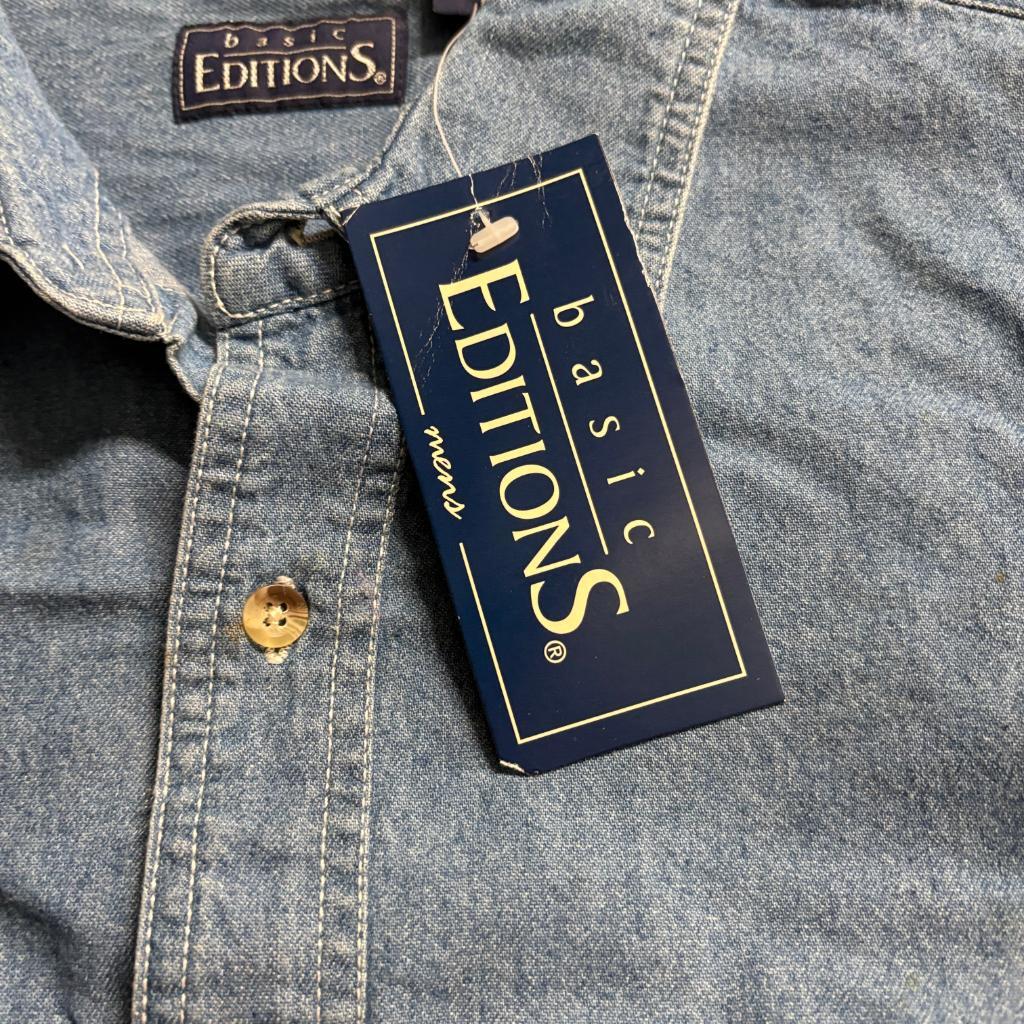 Basic Editions Denim Shirt Mens XL Blue Long Sleeve Button Up Vintage Kmart NWT