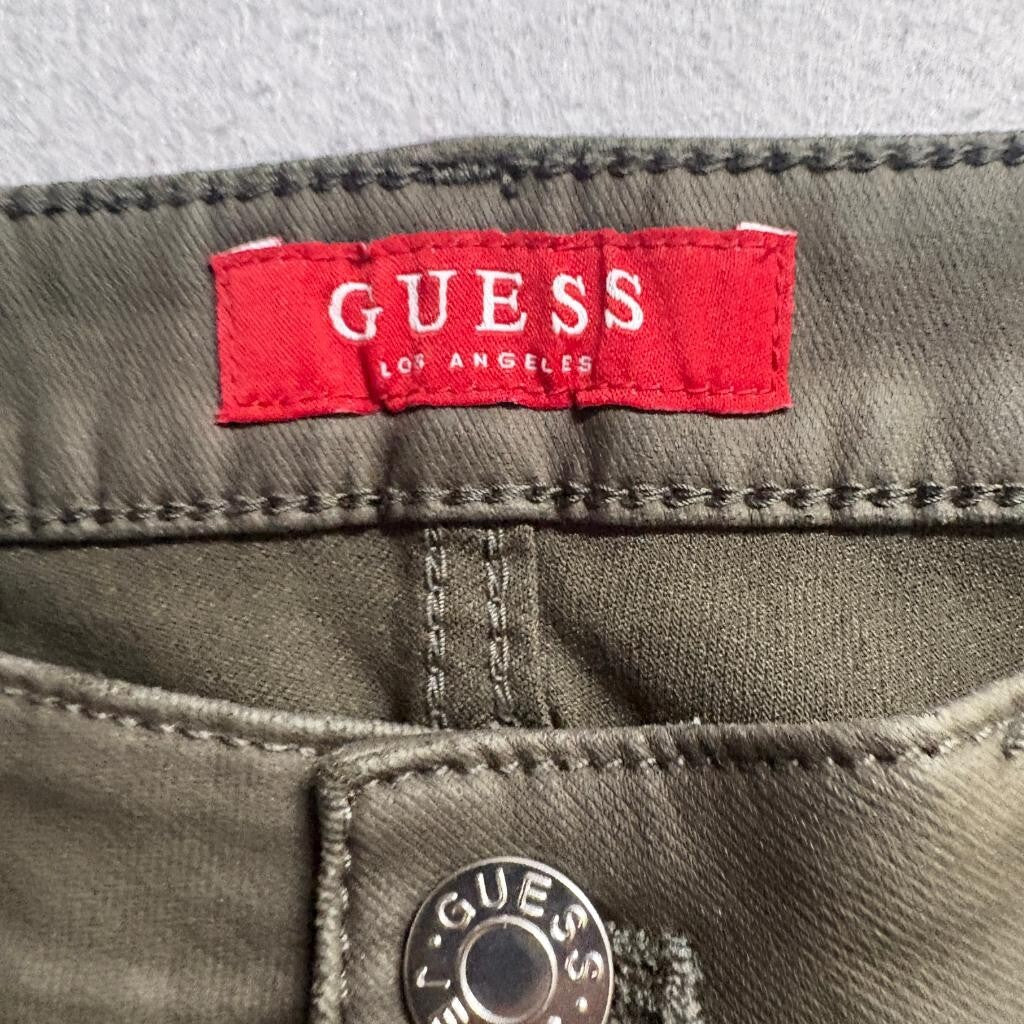 Guess Jayden Mid Rise Skinny Jeans Womens 31x28 Olive Green Coated Stretch Denim