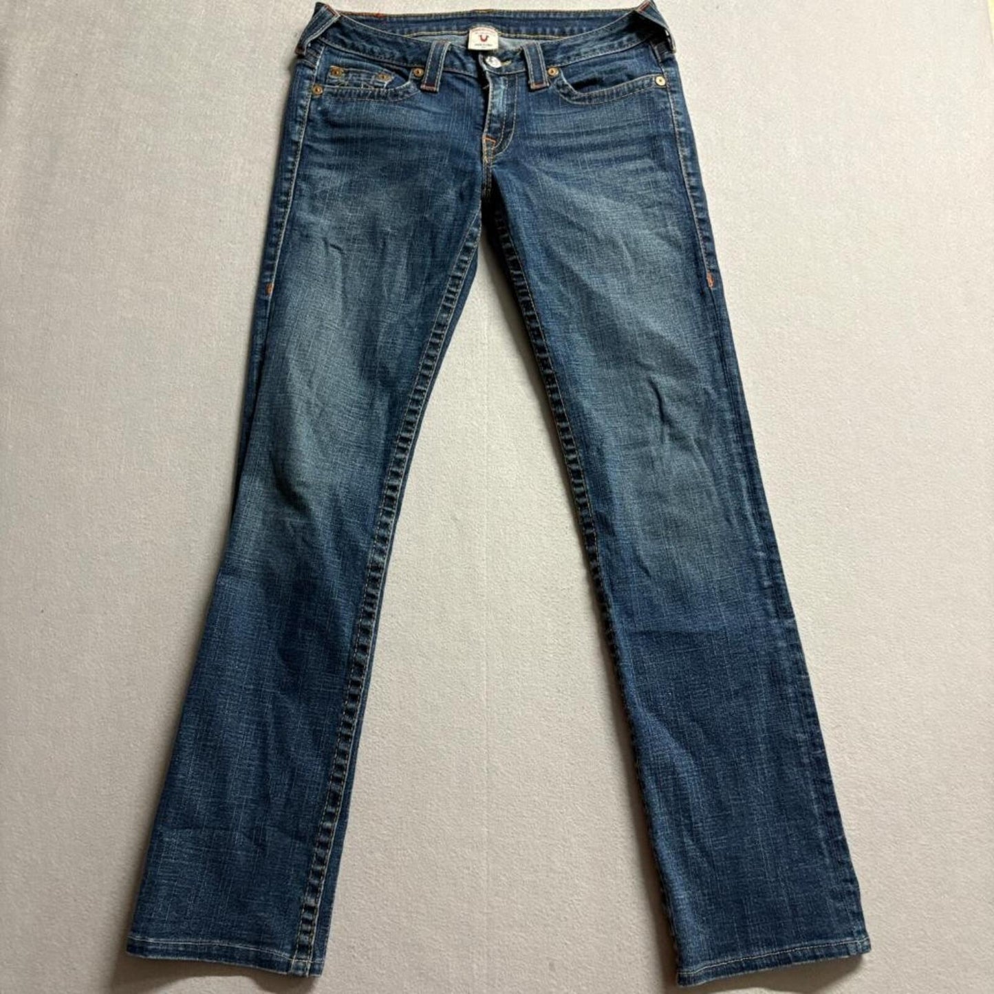 True Religion Jeans Womens 30 Blue Denim Straight Leg Low Rise Made in USA
