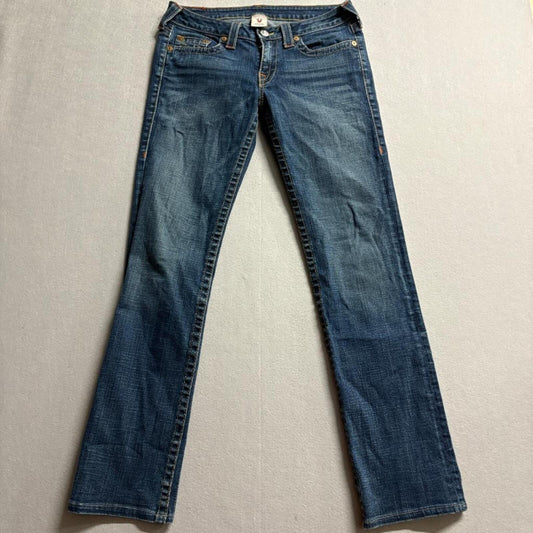 True Religion Jeans Womens 30 Blue Denim Straight Leg Low Rise Made in USA