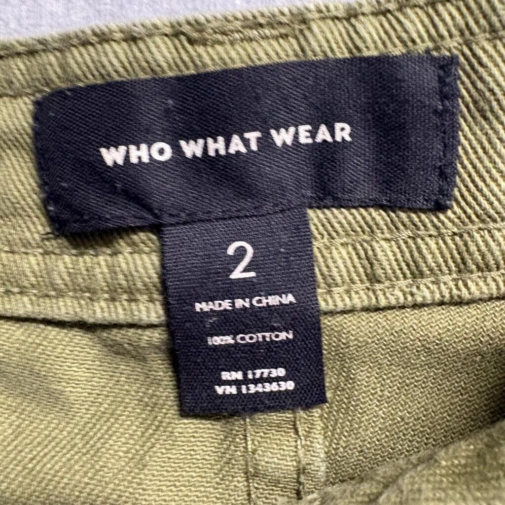 Who What Wear Pants Womens 2 Green Cotton Wide Leg High Rise Utility Crop