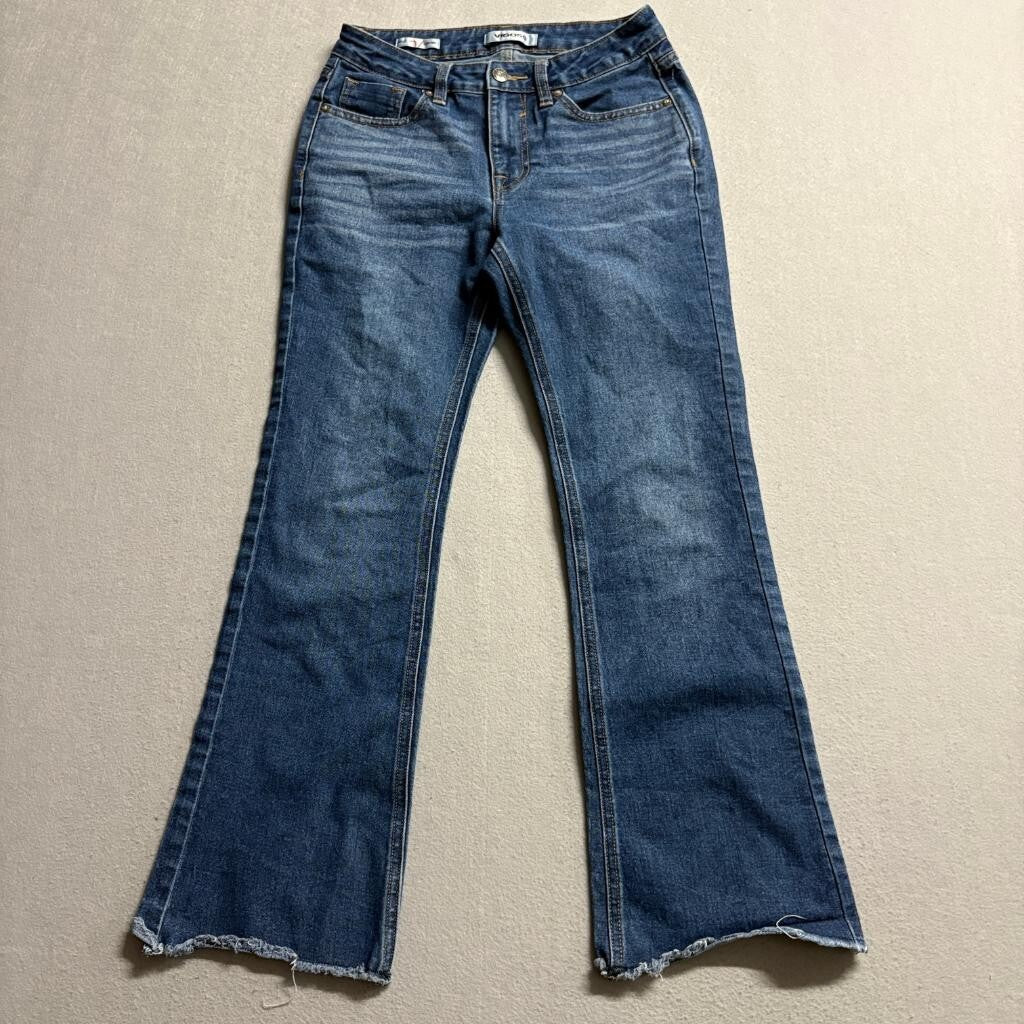 Vigoss Marley Crop Boot Jeans Womens 27 Blue Denim Raw Hem Stretch Mid Rise